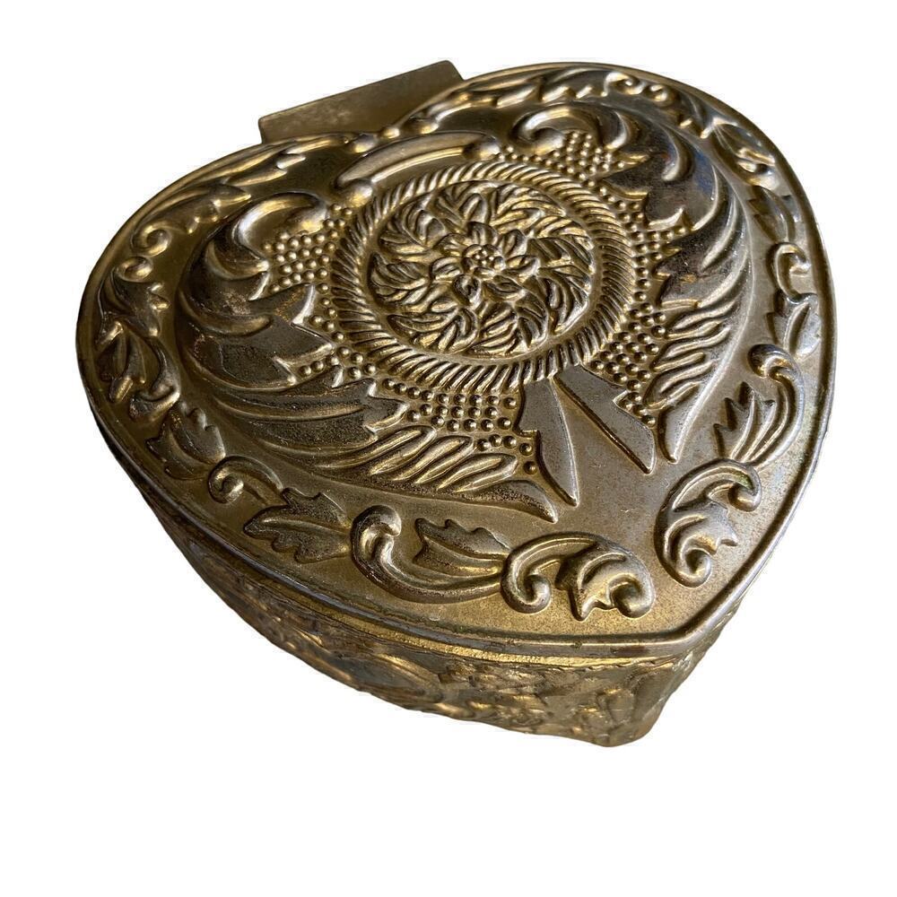 Engraved Heart Shaped Trinket Box Boho Jewelry